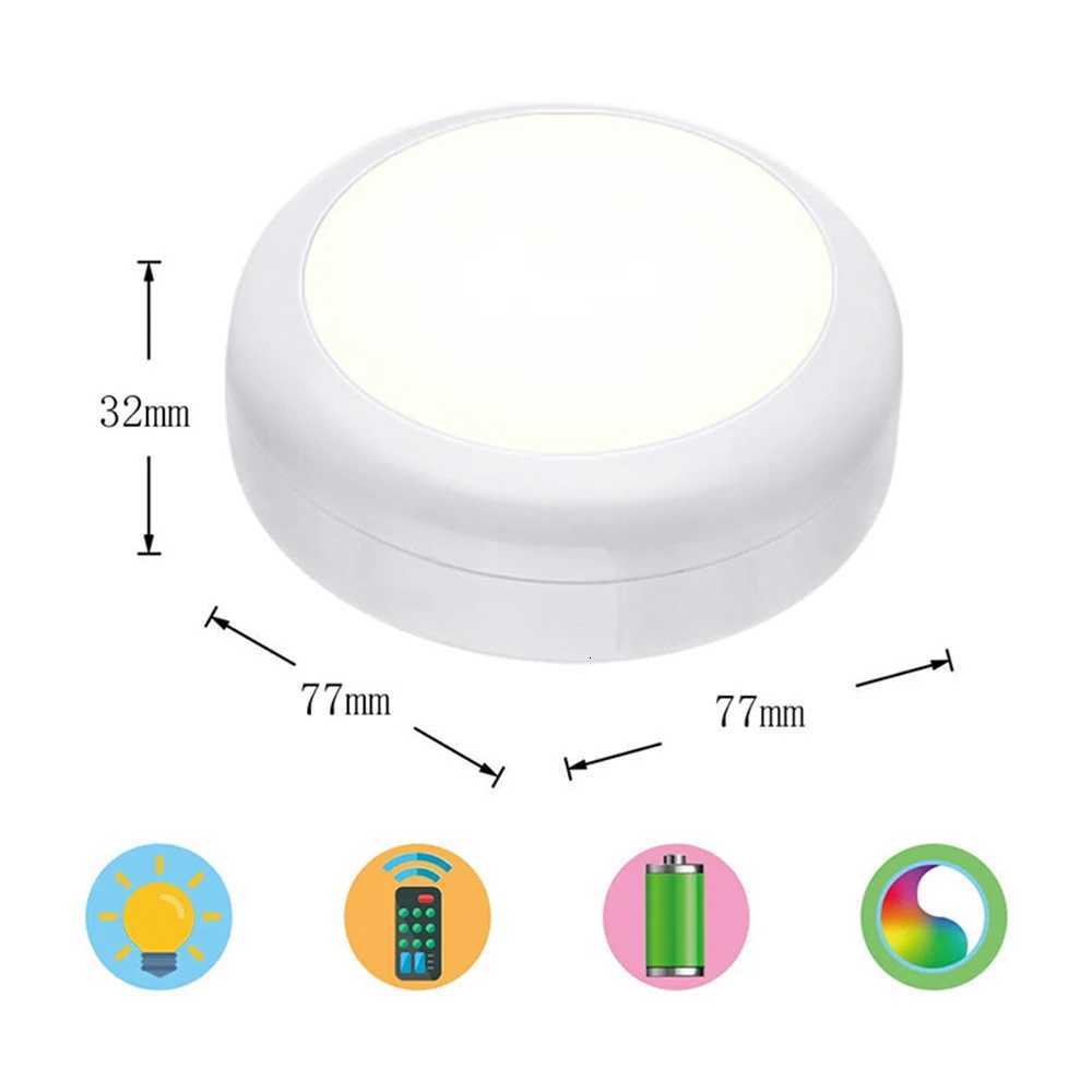 LED Cabinet Light RGB Puck Lamp Remote Control Battery Powered Dimmable Kitchen Under Cabinet Closet Light Nightlight Multicolor M251129