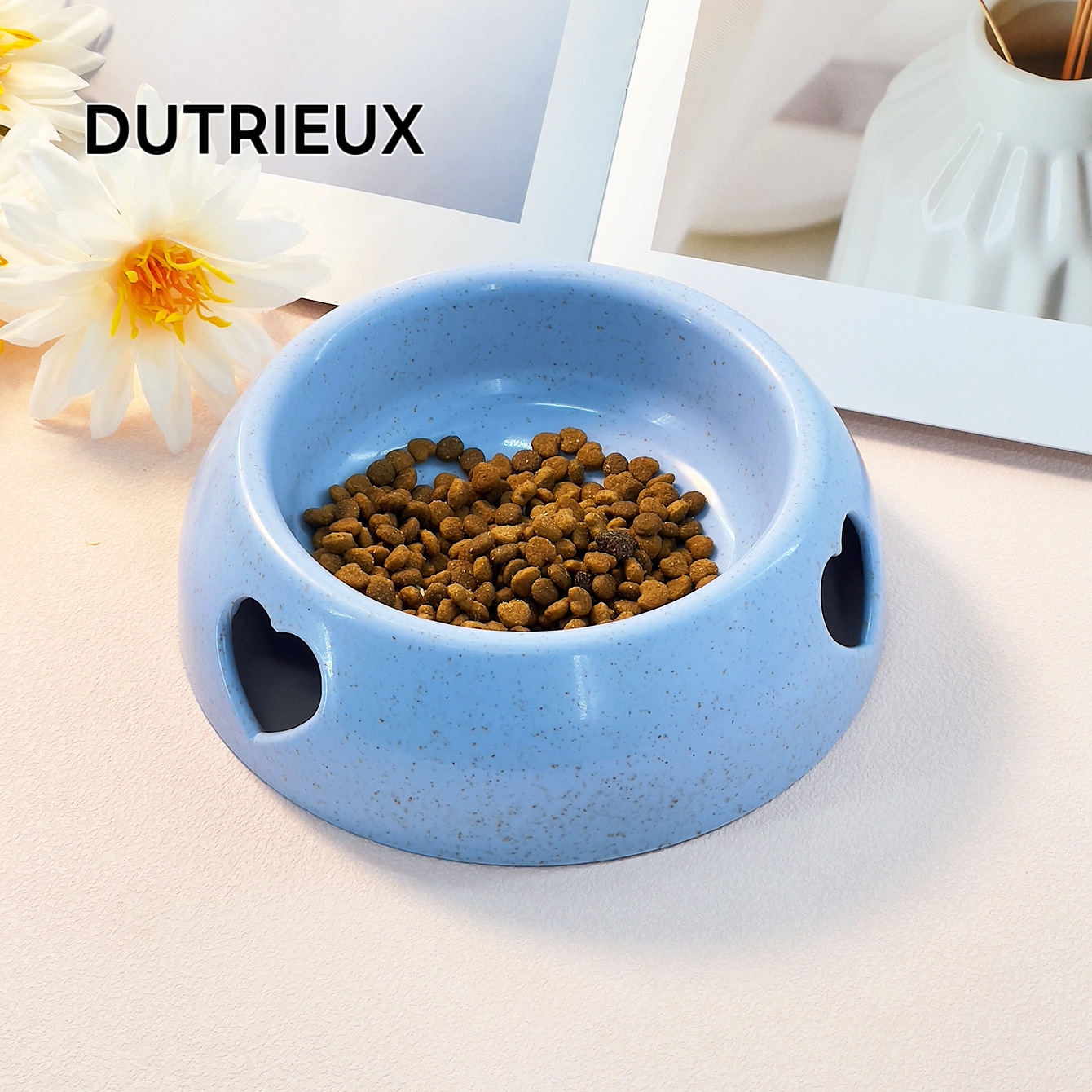 KK58 New double pet food and water bowl, made of corrosion-resistant stainless steel, suitable for cats and dogs.