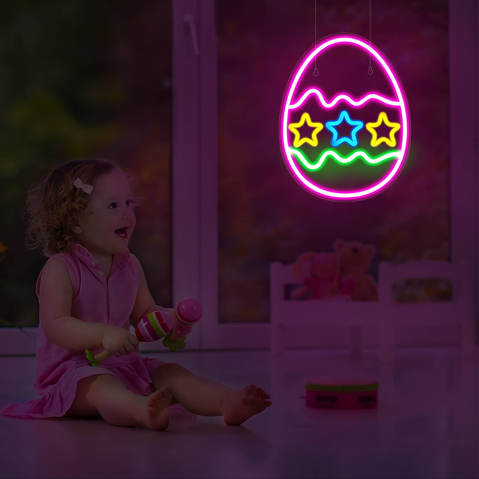 Easter Egg Neon Signs Easter Decorations Light up LED Neon Sign Light USB Wall Bar Living Room Decor for Spring Decor Party Home Bedroom Table Gifts,