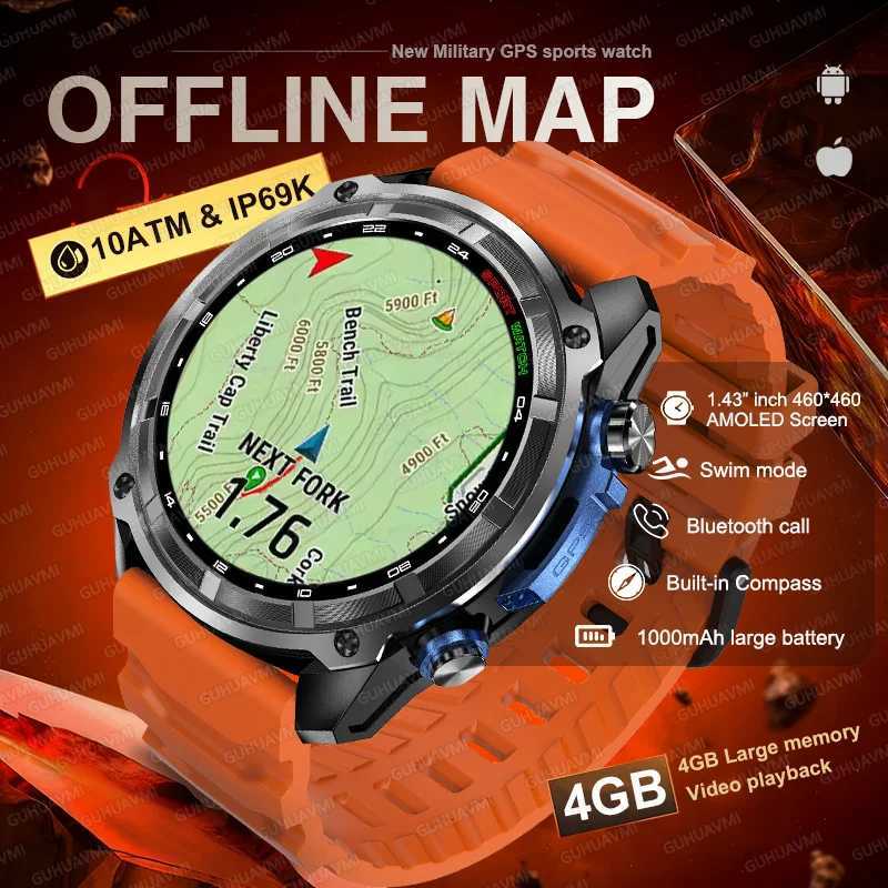 2025 Military Offline map 1000mAh Battery Smart Watch 4GB Big Memory GPS Navigation MP3/MP4 Player Swim Sports trackr Smartwatch M251129