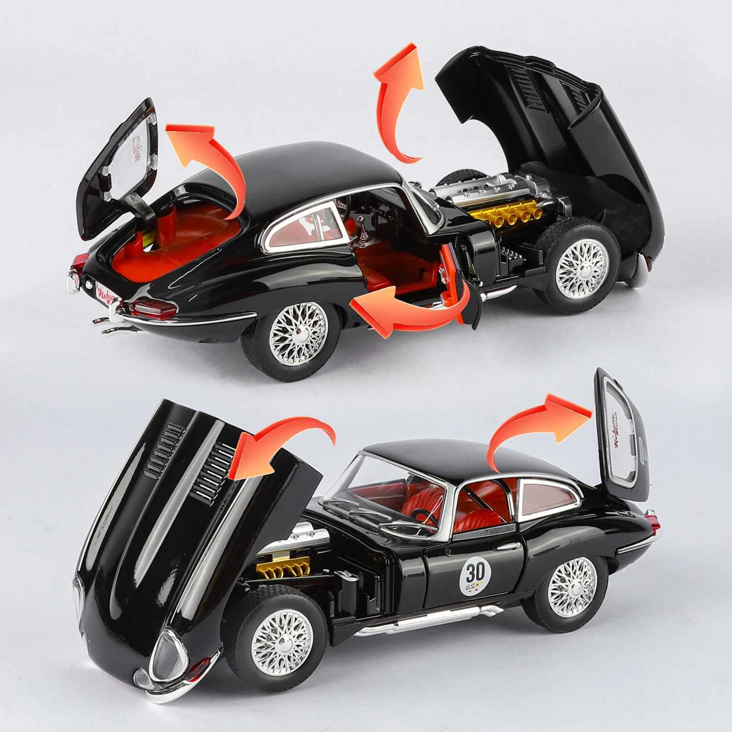 Alloy model car Retro 124 Jaguar E-TYPE Diecast car Model with Sound Light Pull Back Boys Gift collectible ornaments toys J251129