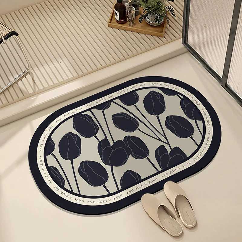 Modern simple flower diat d floor mat bathro toilet door water absorption non-slip foot mat quick drying door mat H251129