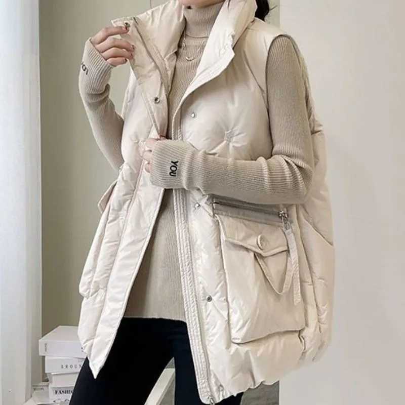 Women Warm Casual Sleeveless Vest Coats Zipper Large Pocket Stand Collar Cotton-Padded Jackets Waistcoat Thicken Parkas JacketT251129