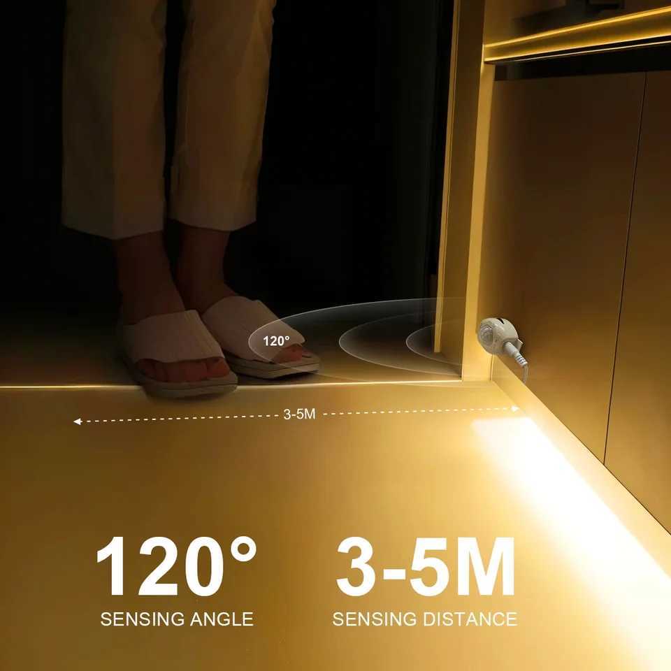 5V USB Powered LED Strip Light With PIR Motion Sensor Delay Time Adjustable Auto ON/OFF For Cabinet Bedside Closet Night Lightin M251129