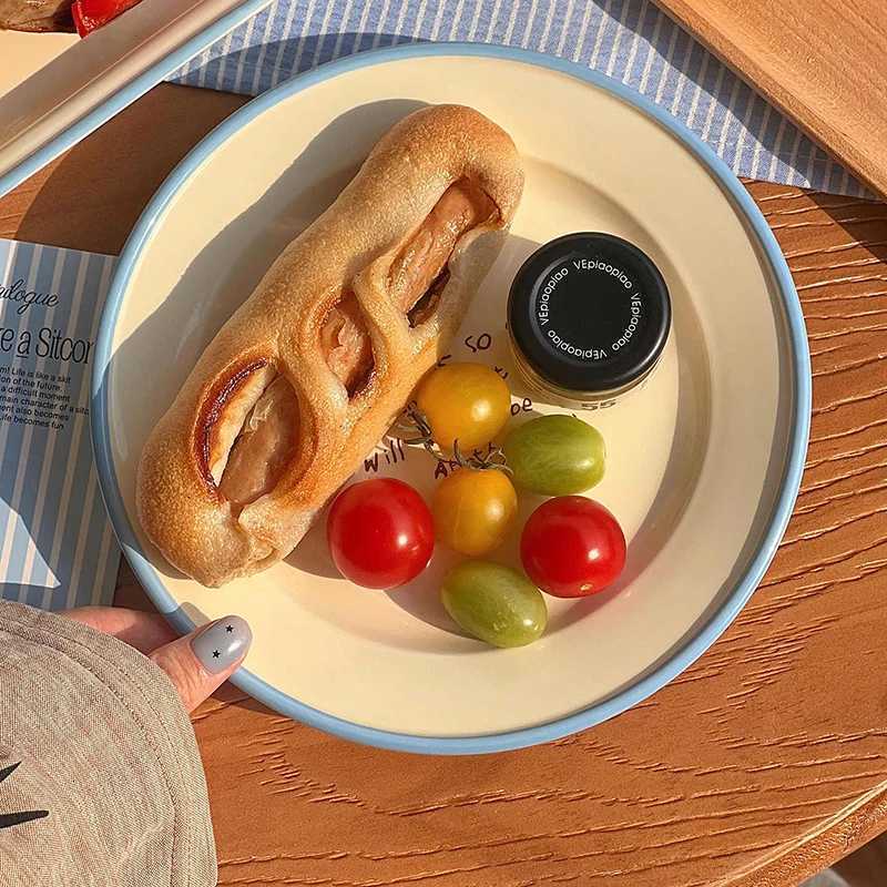 Luxury Korean Style Letter Printing Ceramic Tableware Contrast Colours Yoghurt Bowl Round Breakfast Plate Rectangar Dinner Dish Y251129