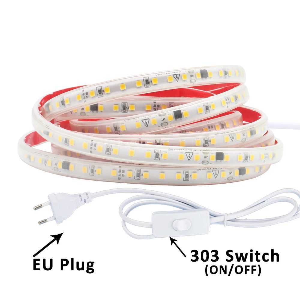 220V LED Strip Light SMD2835 120LEDs/m Waterproof Tape Lamp with EU Plug 1M 2M 3M 5M 10M 15M 20M Decor Lighting for the Yard M251129