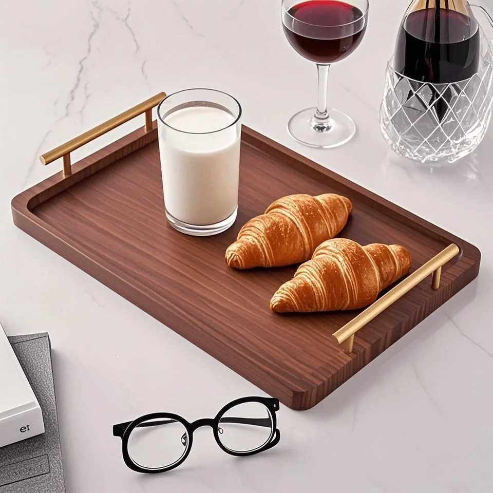 1pc brown bamboo trays with handleskitchen counter storage traysdining service trayshome decoration traysliving room bedside Y251129