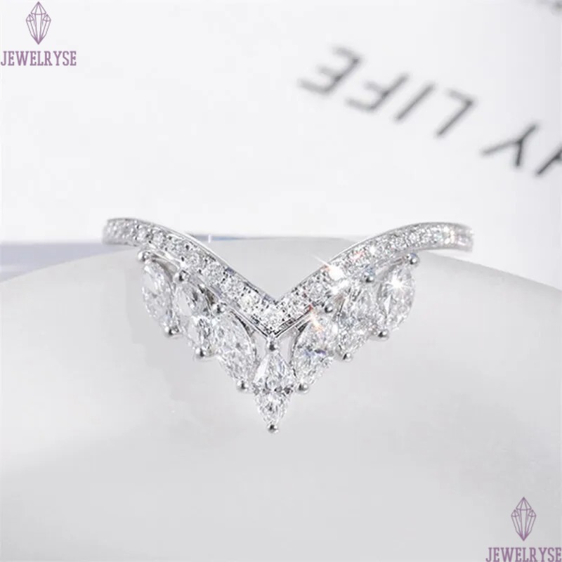 Size 6-10 Luxury Jewelry Real 925 Sterling Silver Crown Ring Full Marquise Cut White Topaz CZ Diamond Moissanite Women Wedding Band Ring