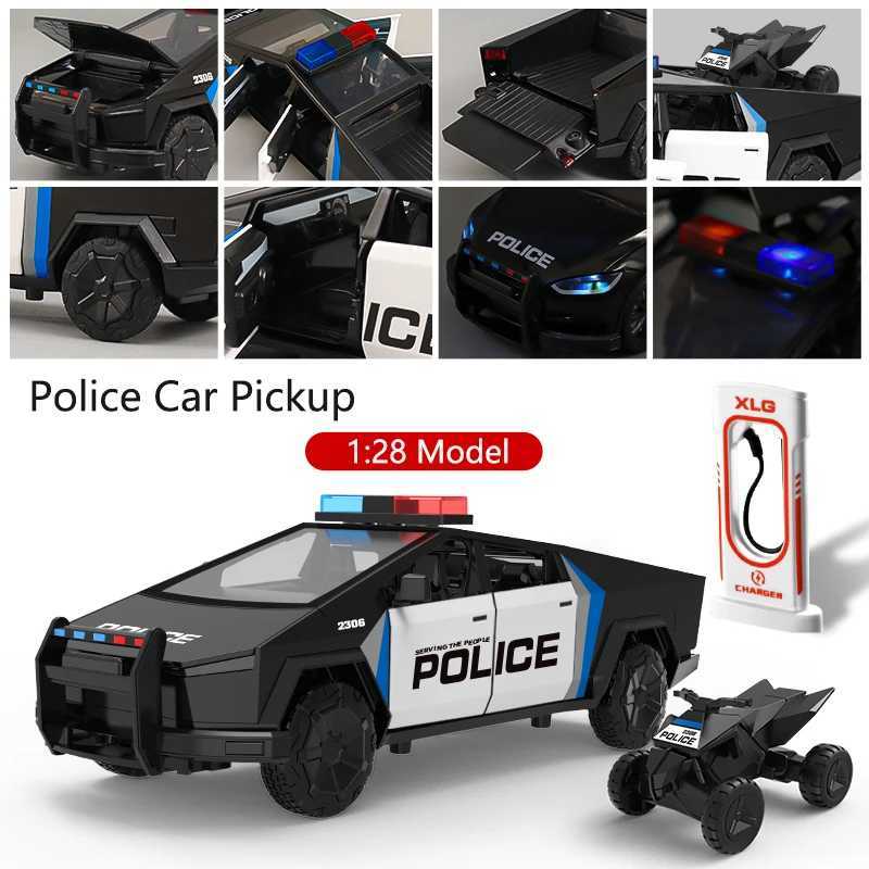 128 Simulated Police Pickup Alloy Car Model Sound And Light Pull Back Toy Car Off-Road Vehicle Boys Collection Ornaments Gift J251129