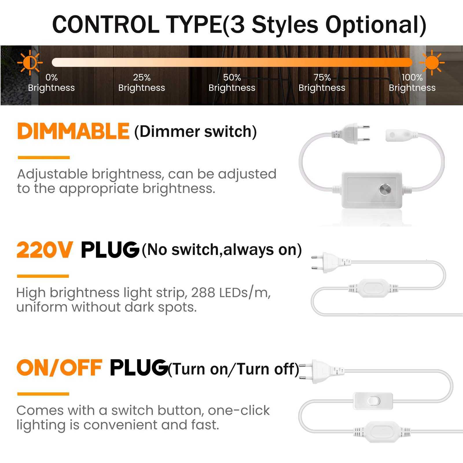 High Brightness 220V COB Neon LED Strip Light Dimmable 288LEDs/m Waterproof Led Tape Ribbon for Bedroom Kitchen Outdoor Lighting M251129