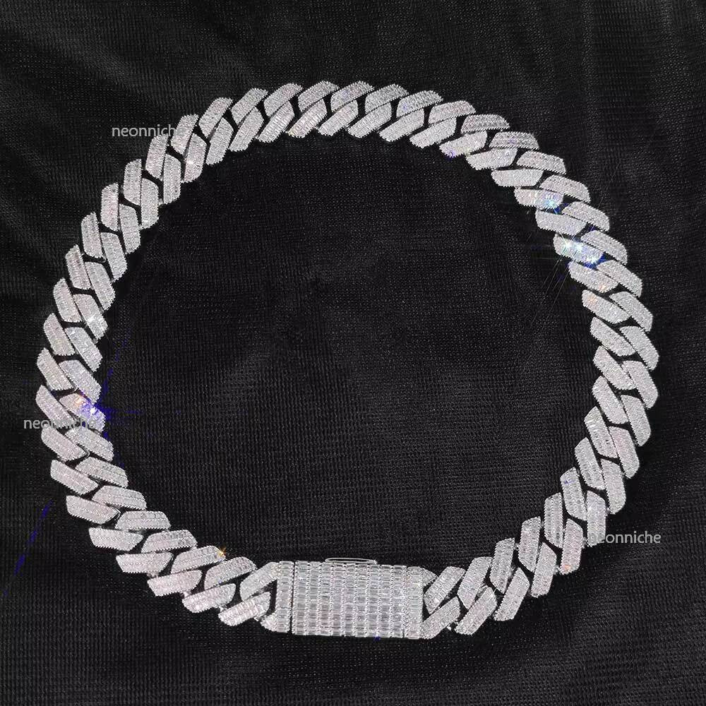 Customized 20mm 2 Rows Baguette CZ Dia Iced Out Miami Cuban Link Chain bracelet Bling Brass Hip Hop Jewelry Necklace