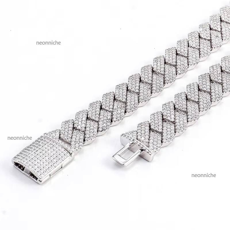 Wholesale Hip Hop Jewelry 3 Rows VVS Dia S Sterling Sier Miami Iced Out 15MM Moissanite Cuban Link Chain