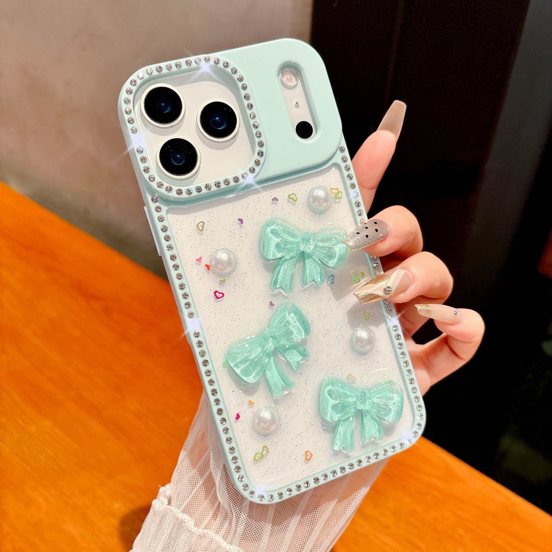 Transparent Bowknot Phone Case Suitable iPhone 17 Pro Max Edge Drill Glitter for Apple16/15 Protective Case