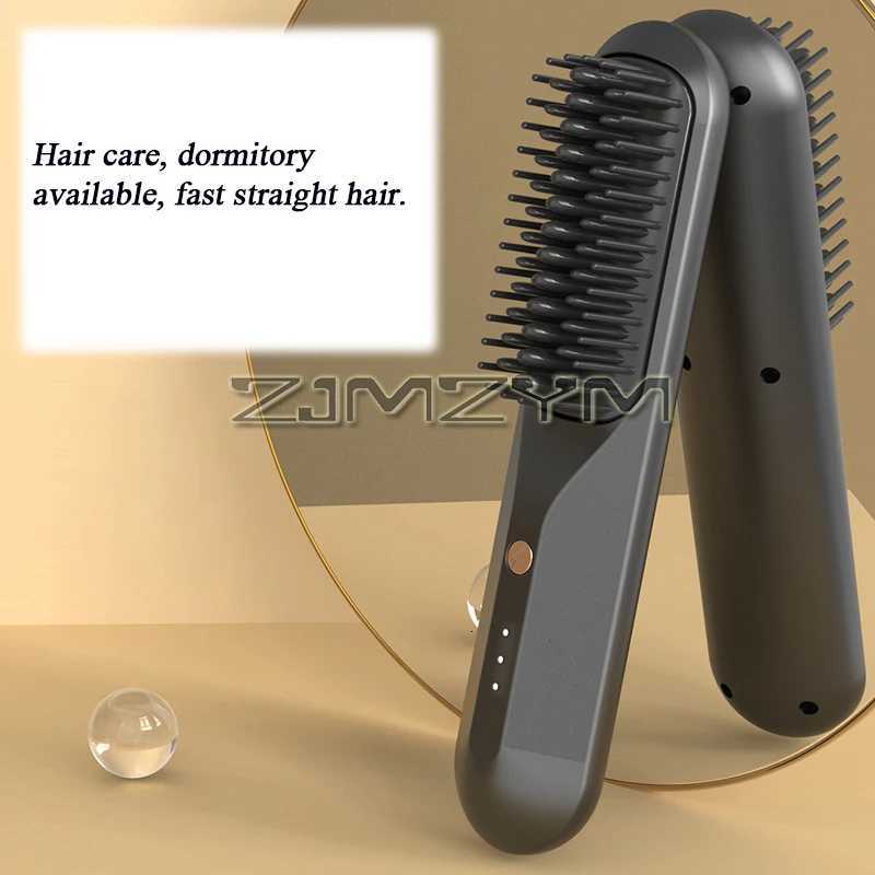 2-in-1 Wireless Rechargeable Straightener Portable Negative Ion Curling And Straightening Comb Hair Styling ApplianceT251129