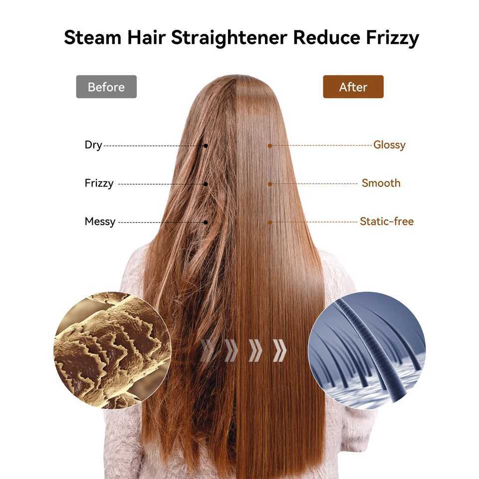 Steam Hair Straightener Professional Electric Ceramic Wide Hair Curling Flat Iron Hair Plates Lcd Display Hot Comb StraighteningT251129