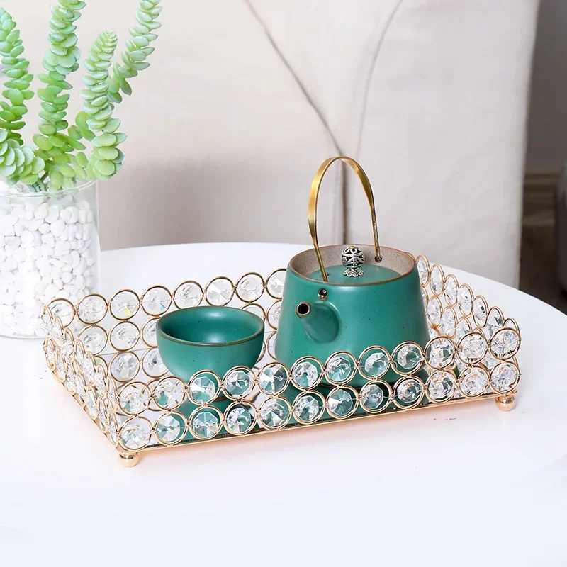 Crystal Decorative Tray Table Makeup Organizer Glass Mirror Perfume Lipstick Storage Plate Luxury Serving Tray Home Trinket Dish Y251129