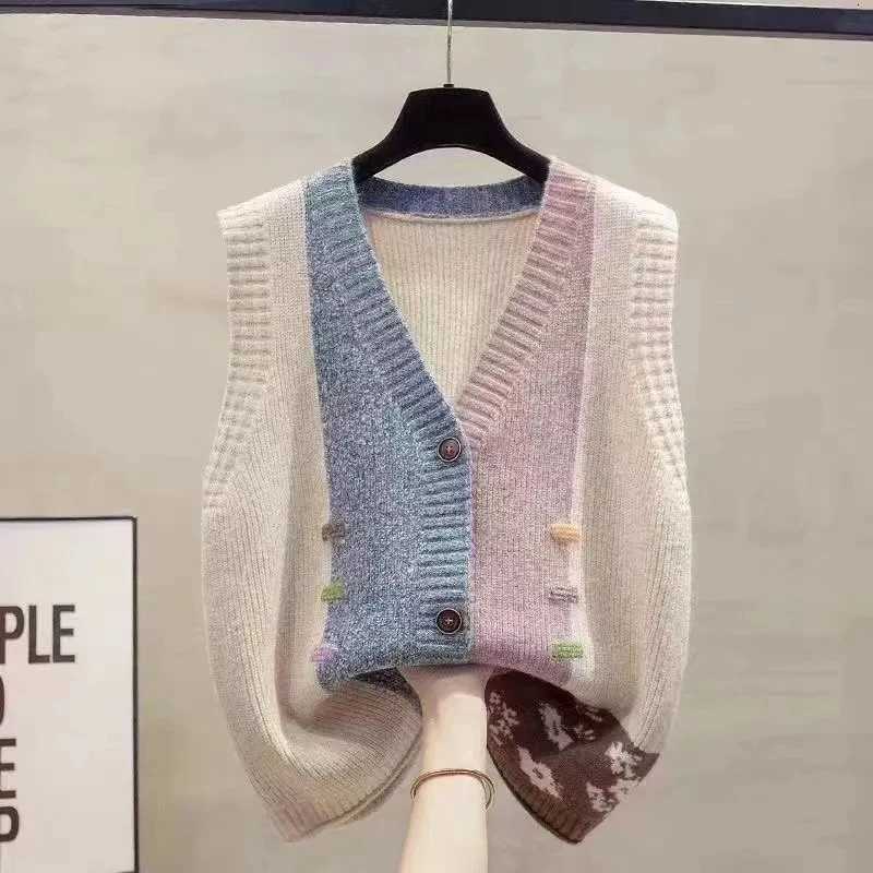 Sweater Knit Cardigan Spring Autumn Women Vest New Fashion Loose All-Match Sweater Waistcoat Ladies V-Neck Sleeveless Jacket TopT251129