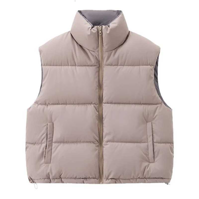 Fashion Double Sided Womens Cotton Vest Autumn Winter Stand Collar Thick Sleeveless Jacket Solid Color Loose Warm WaistcoatT251129