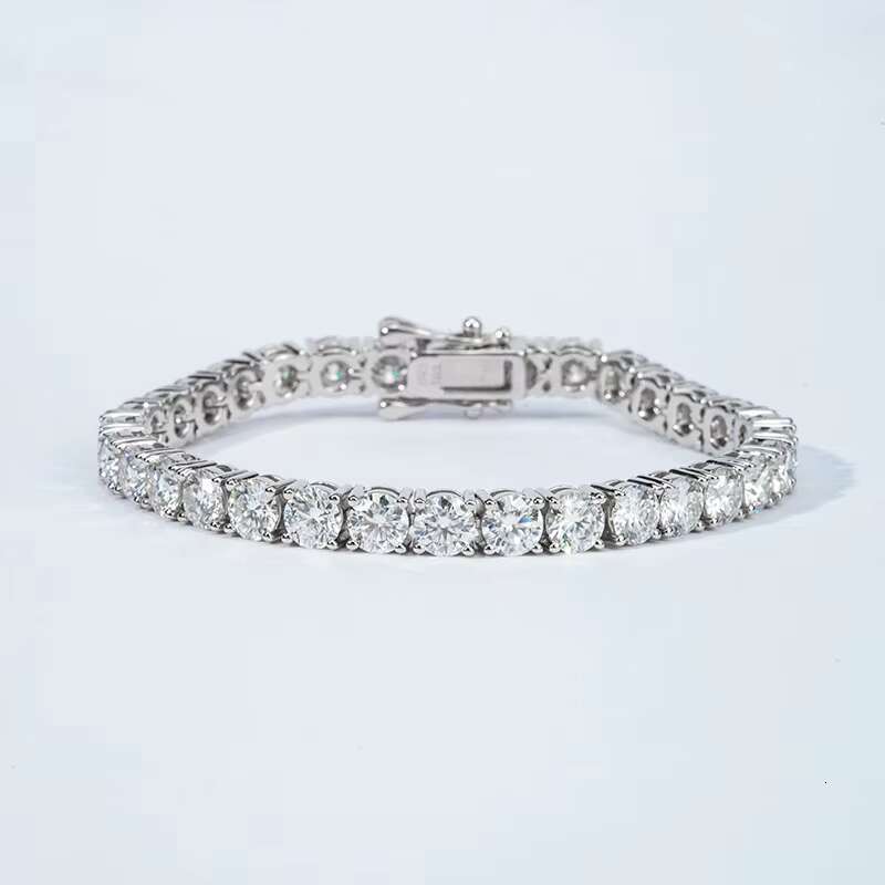 Starsgem S925 Silver Moissanite Tennis Bracelet 3mm 4mm 5mm Round Cut Moissanite 6.5in -7.5in Link Chain Tennis Bracelet