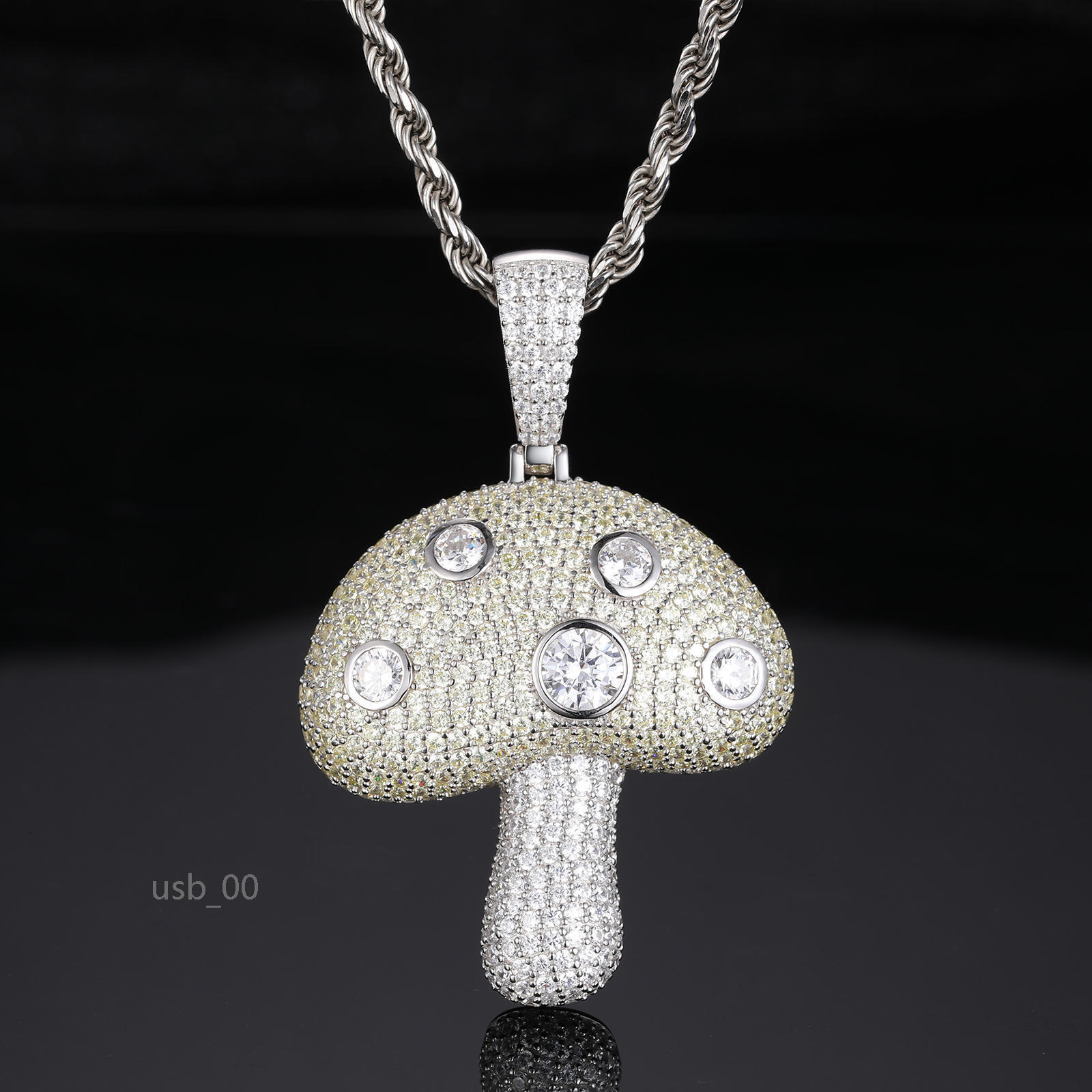 Fashion Jewelry 925 Sterling Silver VVS1 D Color Moissanite Mushroom Pendant Iced Out Hip Hop Pendant Necklace Jewelry
