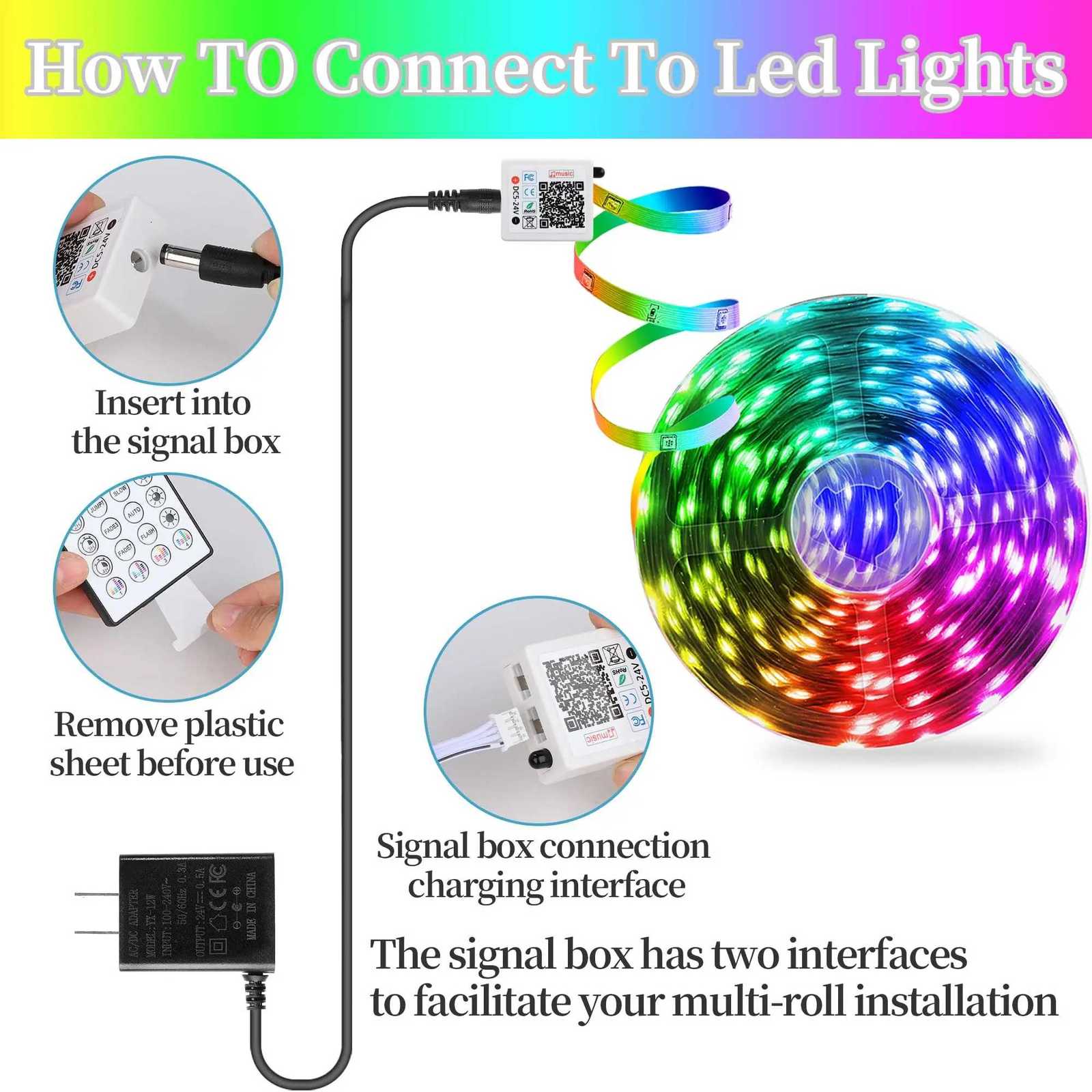 16ft/49ft/98ft/196ft Long LED Strip Lights - Color-Changing RGB Music Sync LED Rope Lights With 44-Key Remote And Phone App Cont M251129