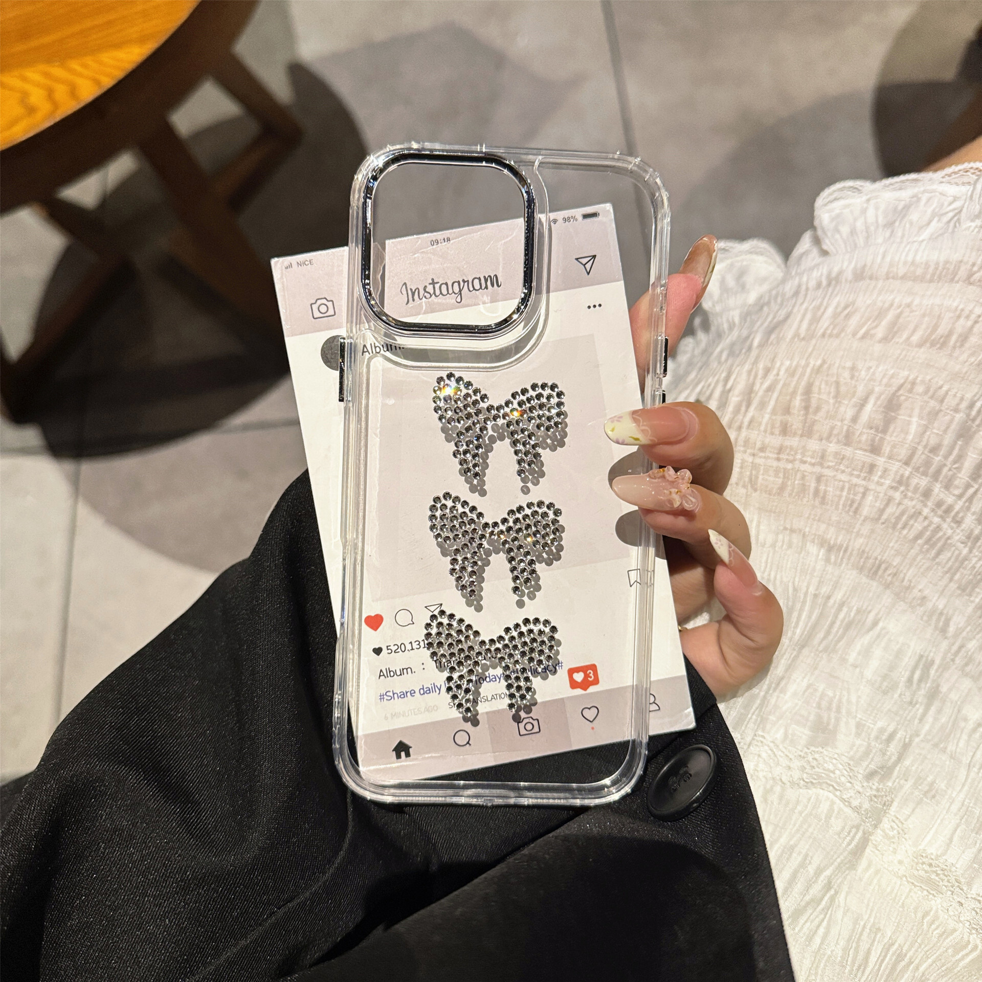 Bow Transparent Phone Case iPhone 16 Pro Max Compatible with Apple 15/14/13 Pro Rhinestone Hard