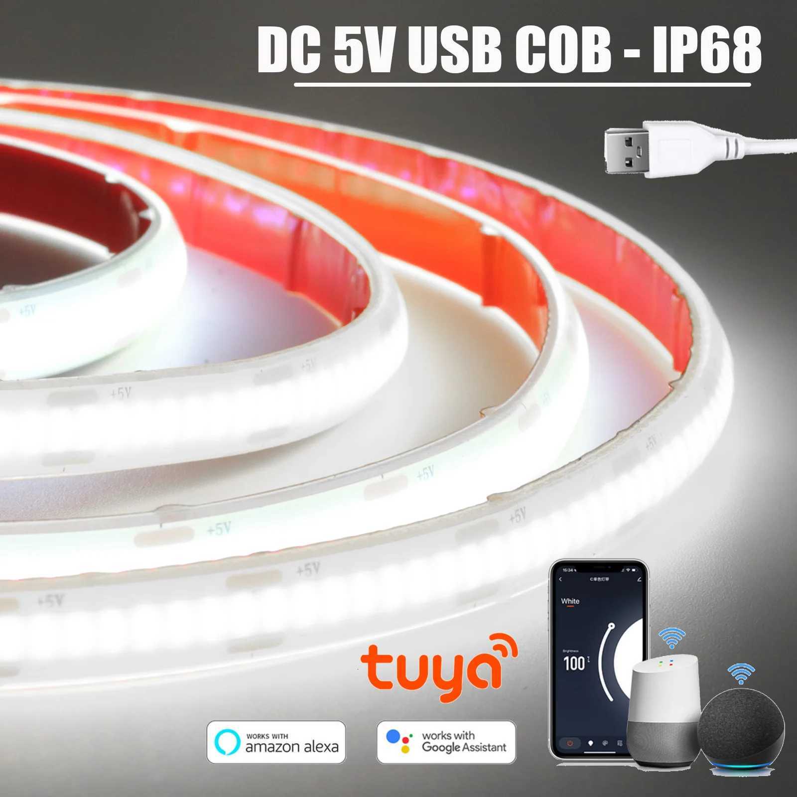 DC 5V USB COB Strip Tuya WIFI Dimmerable 320Leds 3000K 4000K 6000K IP68 Waterproof Flexible Home Garden Decor LED Light M251129