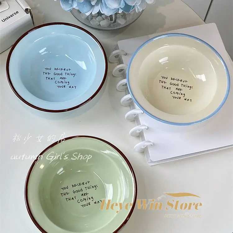 Luxury Korean Style Letter French Bowl Tableware Ceramic Plate and Bowl Set Household R Bowl Breakfast Plate for One Person Y251129