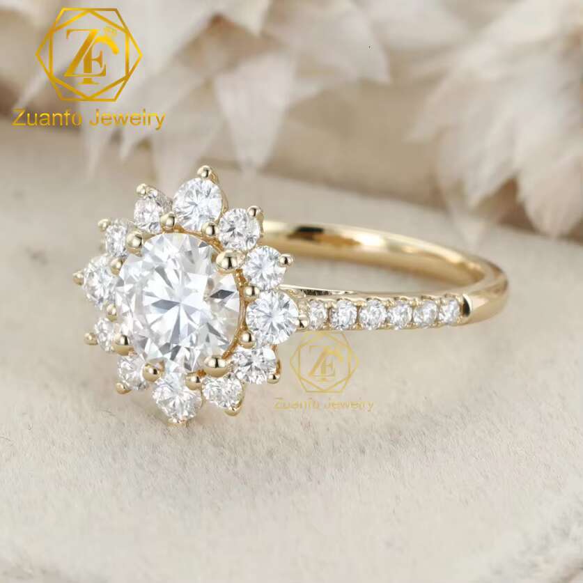 Classic 14K/18K Yellow Gold Unisex Engagement Ring 1 ct 6.5mm Round Brilliant Cut Moissanite With Halo for Wedding