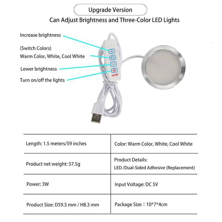 USB Ultra-Thin Aluminum Alloy Lamp LED Spotlight Cabinet Light 5V Low Voltage Touch Dimming Showcase Decorative Downlight M251129