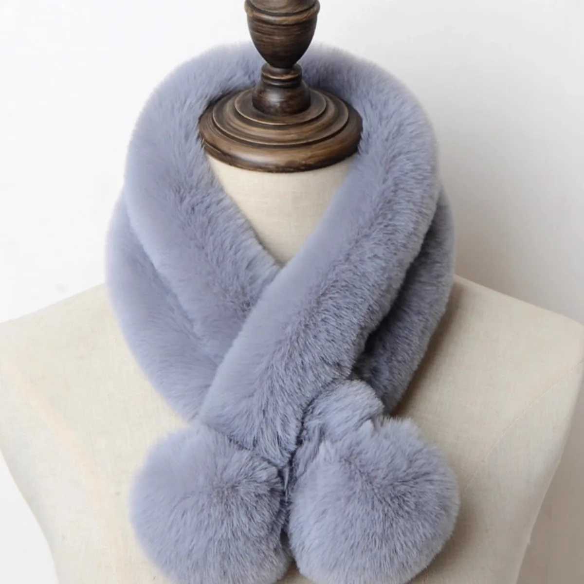 1pc Plush Cross Scarf Faux Rabbit Fur Thickened Plush Ball Thermal Scarf Thick Winter Women Neck Warmer Collar NeckerchiefJ251129