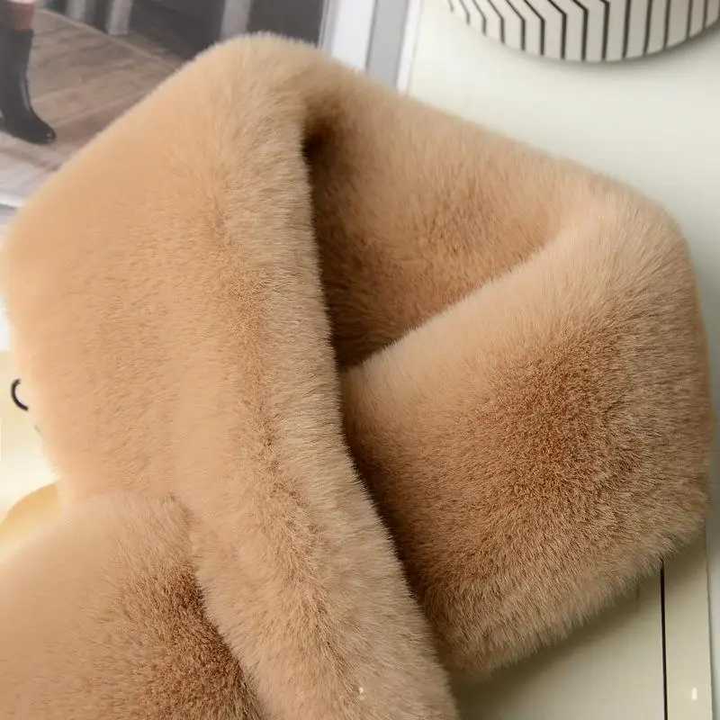 Solid Color Autumn Winter Cold Resistant Women Neck Collar Scarf Plush Cross Scarf Faux Rabbit Fur Thickened Soft Scarves XWJ112J251129