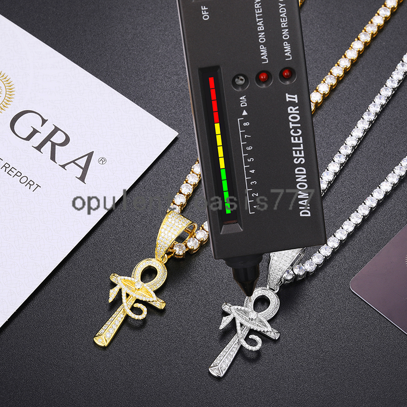 Fine Jewelry Hip Hop Men Women 925 Sterling Silver VVS Moissanite Diamond Iced Out Evil Eye Ankh Cross Pendant With Chain