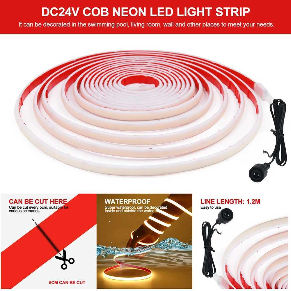 Solar Neon Light Strip 24V COB Waterproof IP68 Red Green Blue Warm Natural White 320LEDs/m Flexible High Density Linear Lighting M251129