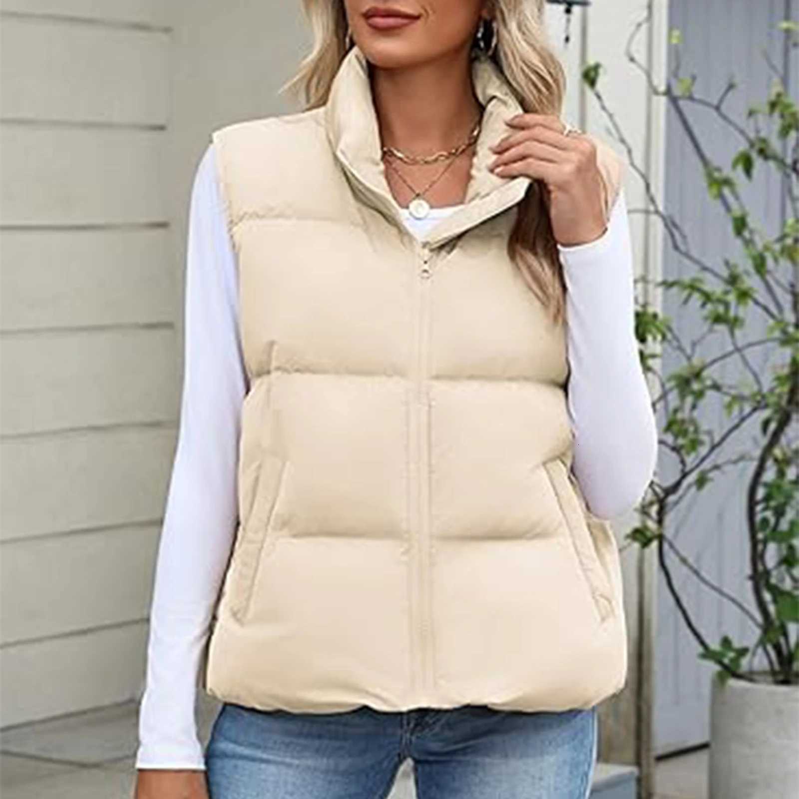 WomenS Winter Puffer Vest Solid-Color Fashionable Vest Jacket Top Winter New Thermal Solid Color Puffer Vest VersatileT251129