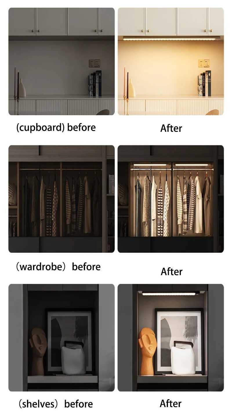 Ultra-thin PIR Motion Sensor LED Cabinet Light Wireless Portable USB Rechargeable Induction Lamp Room Aisle Detector Night Light M251129