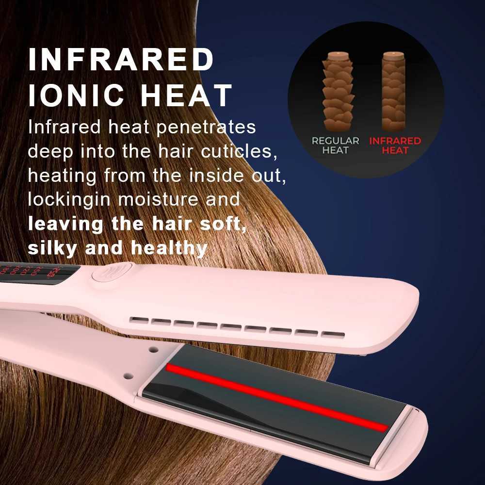 SMET Pro Titanium Flat Iron Anti-Scald Dual Voltage Straightening and Curling 2 in 1 Negative Ion Pink Hair StraightenerT251129