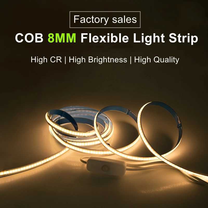 5V LED COB Light Strip Touch Dimmer Flexible Diode Tape 5V USB Linear Indoor Lighting Lamp Room DIY TV Mirror Backlight Decor M251129