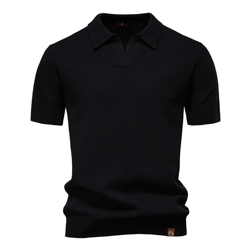 2025 Summer High Quality European Pineapple Pattern Woolen for Business, Seagull Collar, Men's Short Sleeve Sweater Polo
