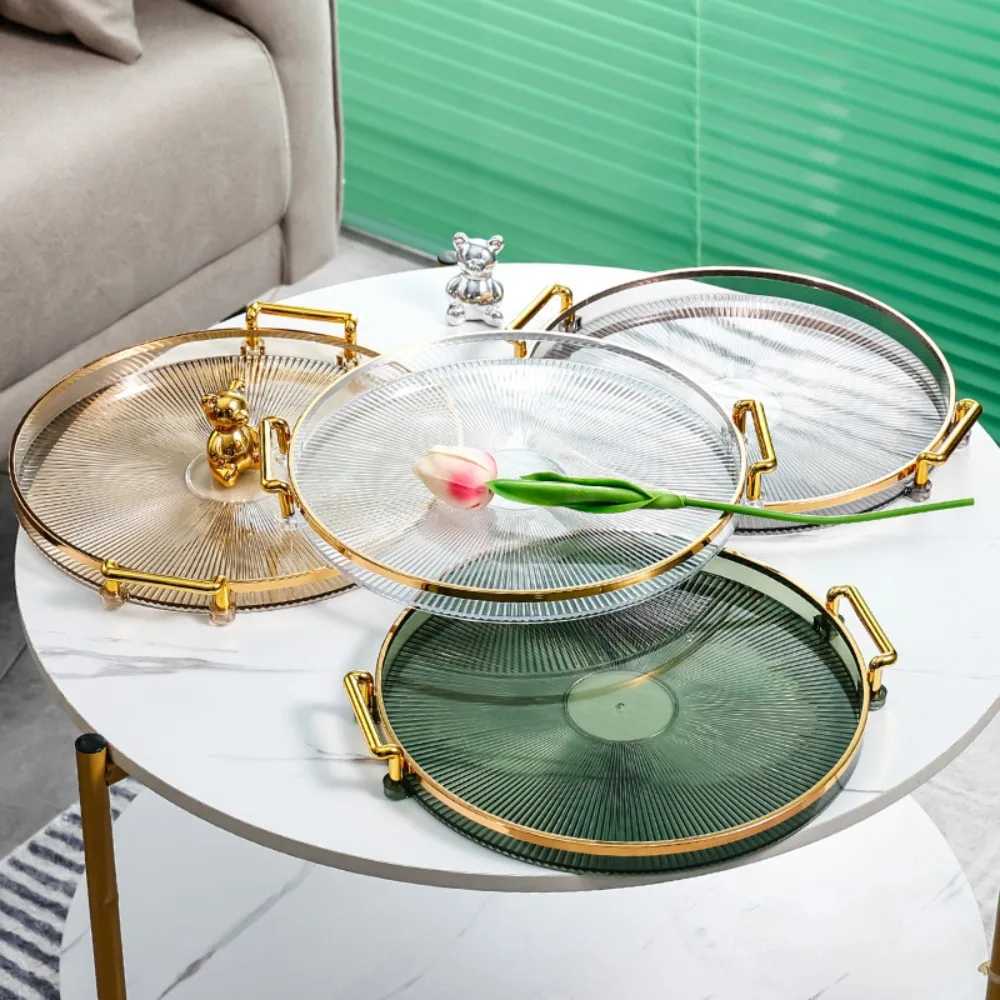 New Multipurpose Round Storage Tray Gold with Handles Tea Cup Storage Plate Fruit Tray Home Decor Y251129