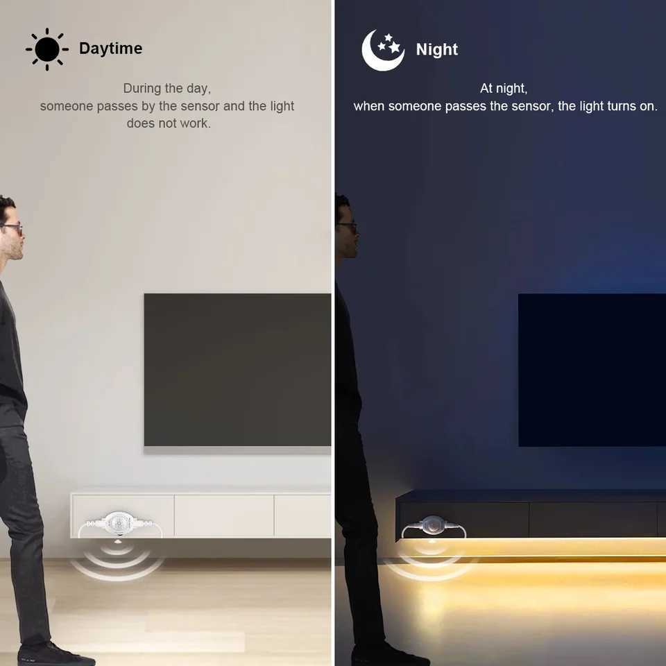 5V USB Powered LED Strip Light With PIR Motion Sensor Delay Time Adjustable Auto ON/OFF For Cabinet Bedside Closet Night Lightin M251129