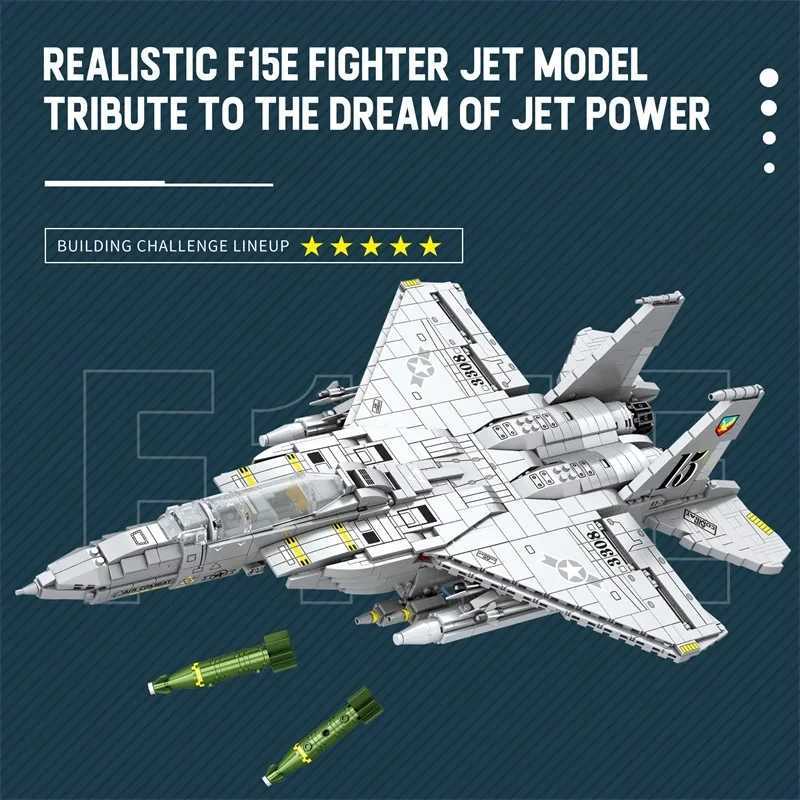 2216PCS Military F-15 Strike Eagle Fighter Building Blocks Cruise Air Force Bomber Model Bricks Collect New Year Gifts Kids Toys J251129