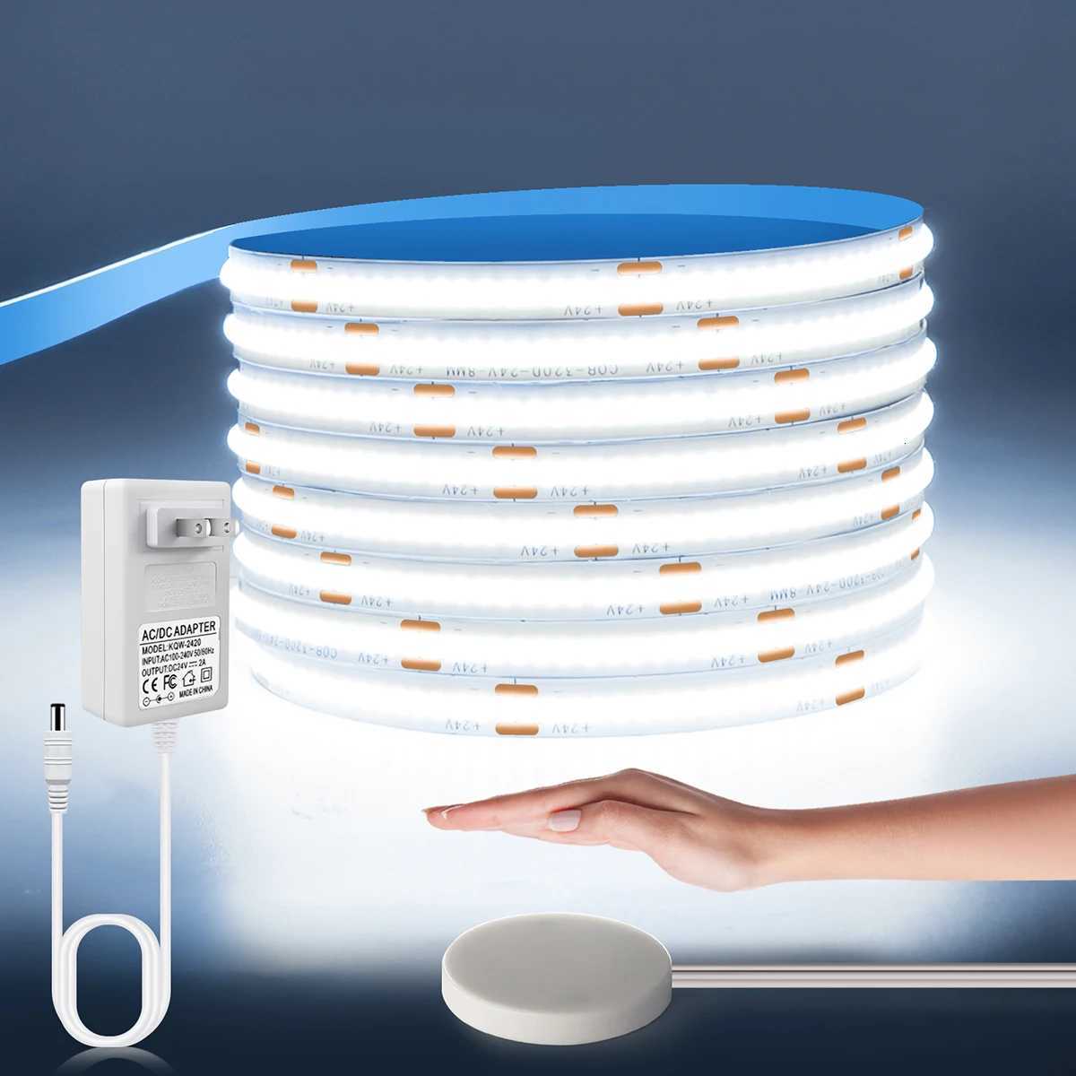 24V 10M Touch Dimmer and Hand Sweep Sensor Switch COB LED Strip Light 320LEDs/M LED Tape Ribbon Linear Dimmable For Room Decor M251129
