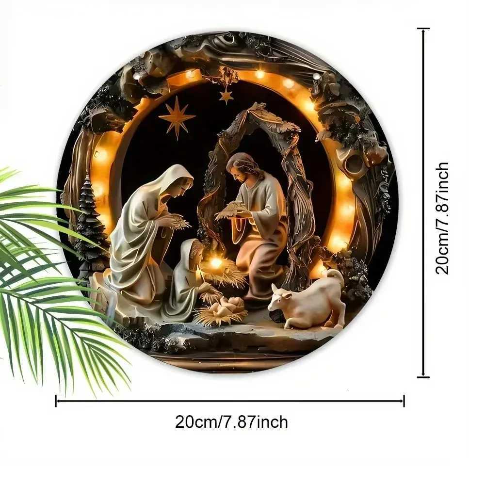 Brand Christmas Virgin Mary Jesus Nativity Scene Round Metal Tin Sign 2D Decor H251129