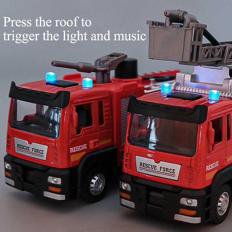 1/50 RC Sprinkler Fire Truck Diecast Alloy Toy With Light Music Water Simulation Spray Ladder Rescue Car Kids Toy Christmas Gift J251129