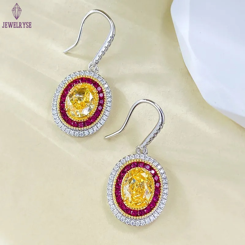 Gorgeous Sparkling Luxury Jewelry Dangle Earrings Real 100% 925 Sterling Silver Oval Cut Yellow Moissainte Diamond Party Eternity Women Wedding Drop E