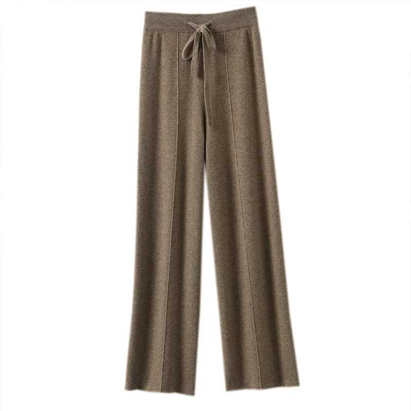 Womens Solid Color Wool Knitted Wide Leg Pants Autumn Winter Basic Soft Warm Cashmere Knit Trousers Casual Simple Style Korean 251121 - view 7