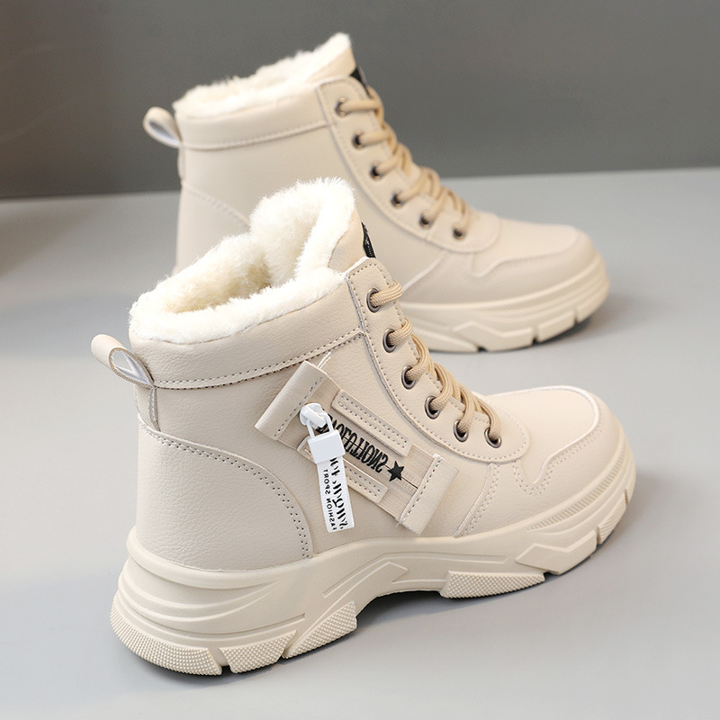 Luxury Boots Women's Trendy Martin Boots 2025 Winter New Arrival Non-slip Thick Sole Fleece-Lined Waterproof Heel Increasing Boots