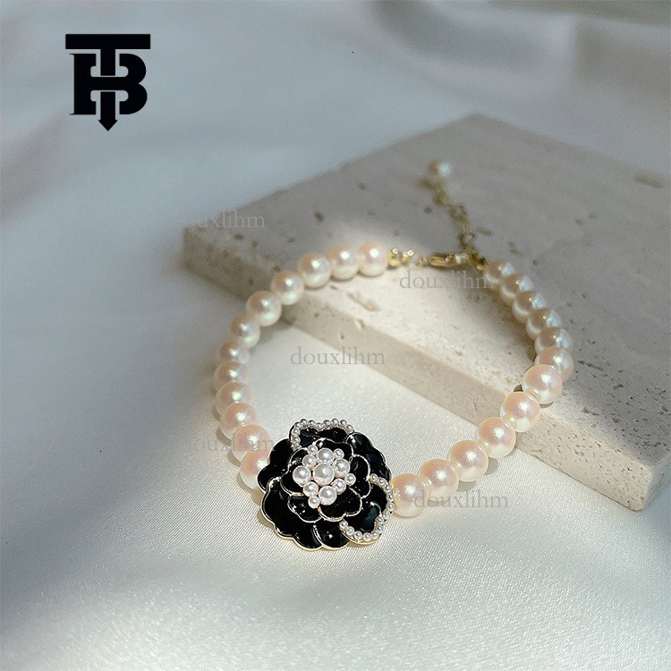 TB BHULAMTE Women's Camellia Flower Necklace, Chinese-Style Acrylic Resin Pearl Jewelry with Heart Love Circle Pendant - 40 cm Popcorn Chain, Black an - view 8