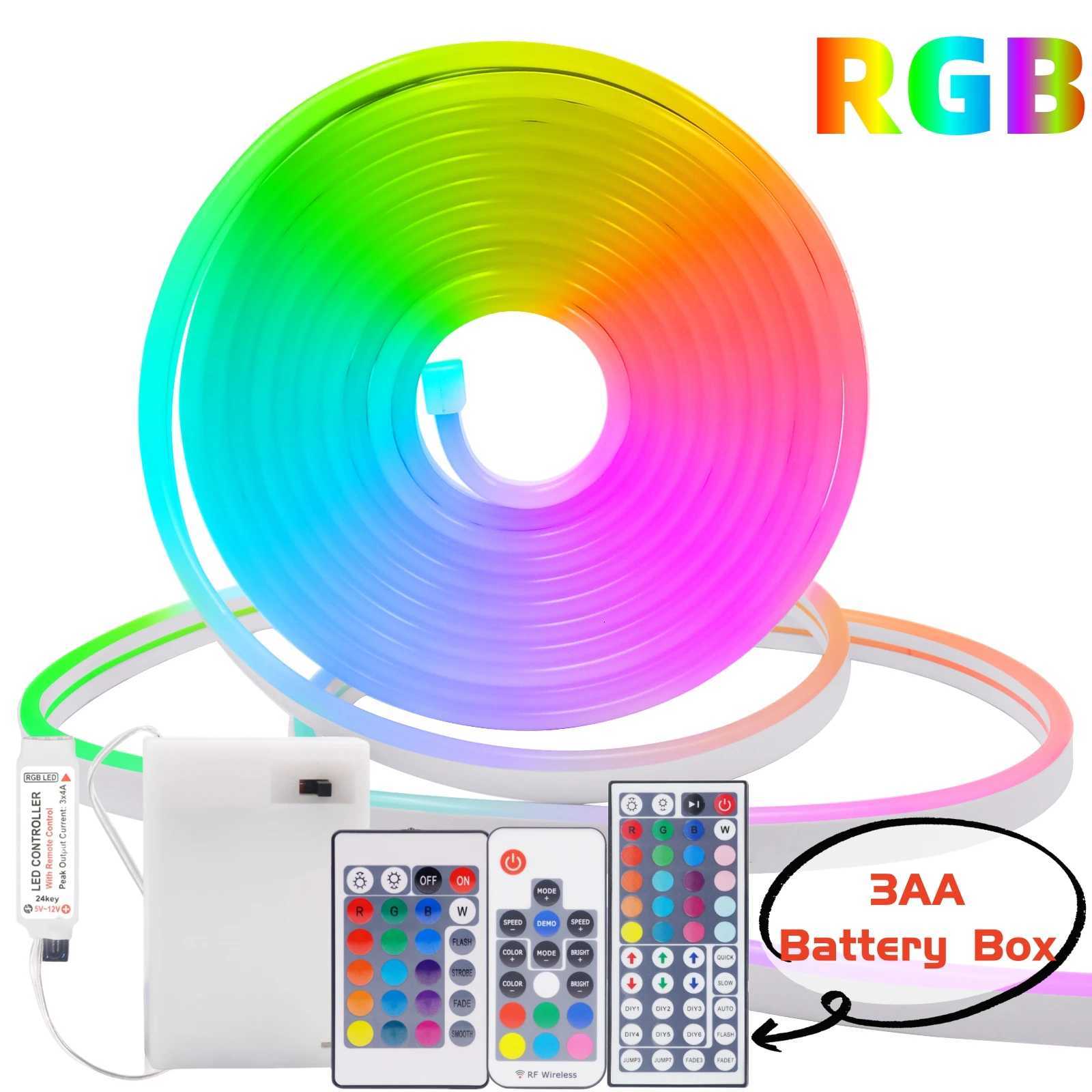 5V RGB Neon Strip Light 1M 2M 3M 3AA Battery Box With Bluetooth Remote Control Waterproof Flexible Ribbon Tape For Home Decor M251129